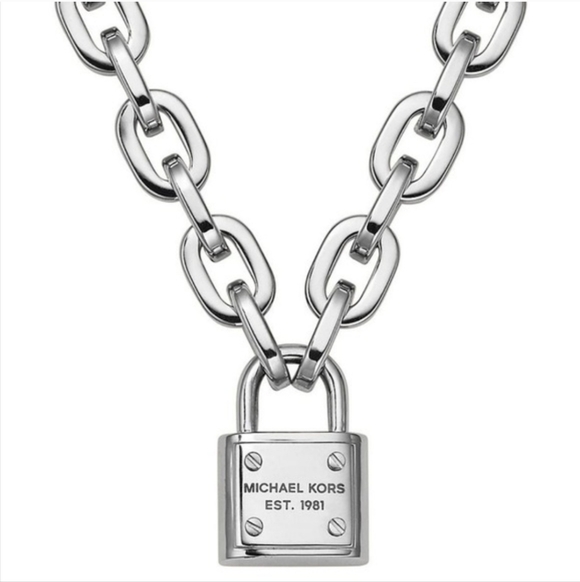 Michael Kors Square Chain Link Padlock Necklace Silver Plate Stainless Steel NWT - Picture 11 of 16